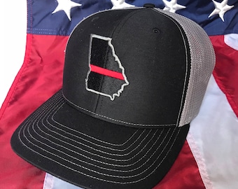 Thin red line state of Ga fire fighter embroidered cap, firefighter hat, Georgia fire fighter, thin blue line state of Ga, georgia police