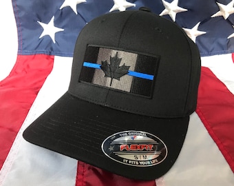 Free personalization Thin blue line Police officer Canadian Flag hat, Canadian policeman, Canada thin blue line flag cap