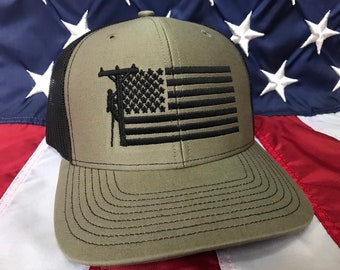 Loden green hat, Lineman American flag embroidered hat, lineman flag hat, lineman baseball cap