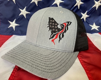 Eagle American flag thin red line embroidered hat, Richardson snapback hat, patriotic hat, America, American flag hat