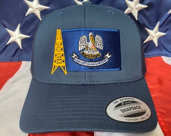 Louisiana oilfield flag embroidered hat, oil rig baseball cap, roughneck hat, custom baseball cap, oil hat