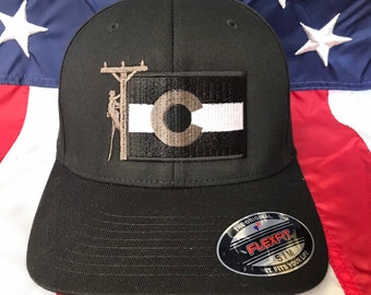 Any colors, Colorado Lineman flag embroidered hat, lineman baseball cap, lineman, custom baseball cap, CO lineman hat