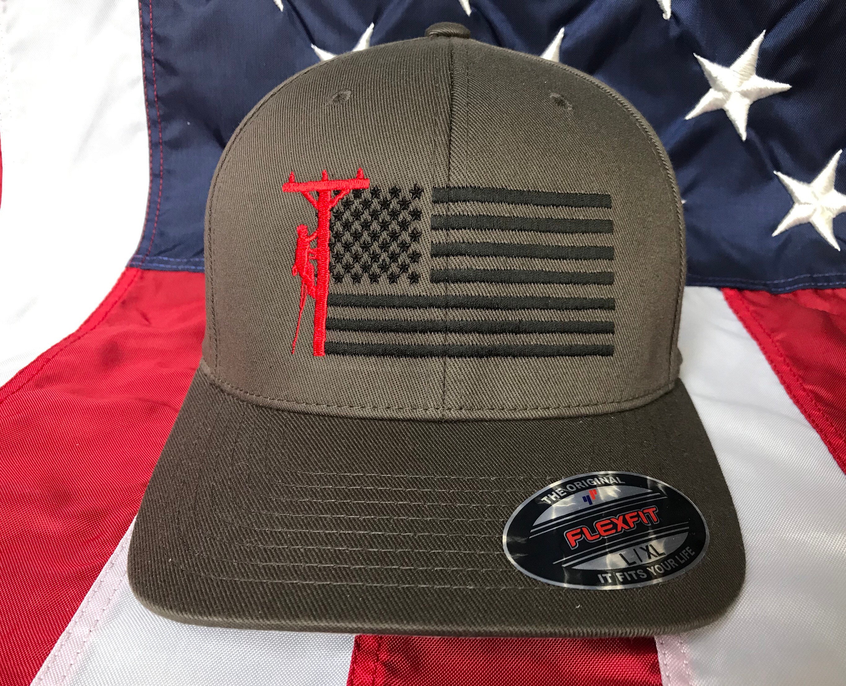 Any colors, Lineman flag embroidered hat, lineman baseball cap, lineman, custom baseball cap