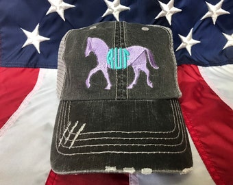 Any colors! Monogrammed horse embroidered hat, horse lover, horse girl, horse gift