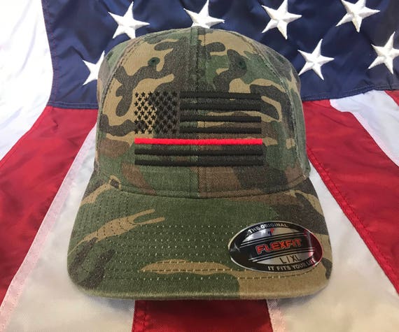 Men Red Camo Cap Mens, Free Personalization, Thin Red Line Fire