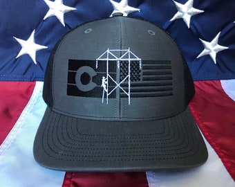 Any colors Lineman Colorado flag, American flag embroidered hat, transmission lineman flag hat, lineman baseball cap