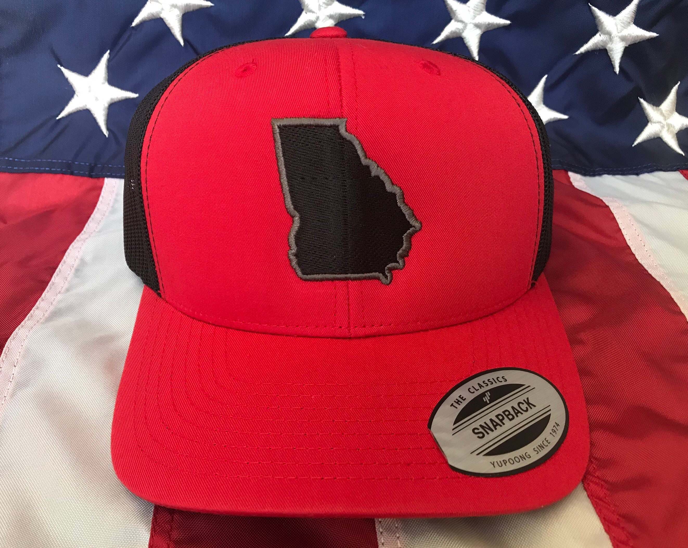 State of Ga embroidered cap outline hat red and Etsy