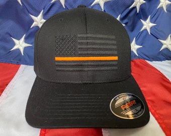 Free personalization, Thin orange line hat, blacked out American flag hat, baseball cap, custom gift embroidered hat, search and rescue  hat