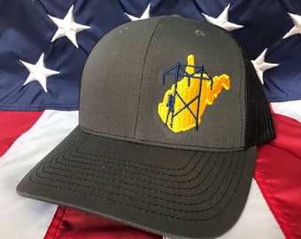 Any state any colors West Virginia Lineman embroidered hat, transmission lineman flag hat, lineman baseball cap
