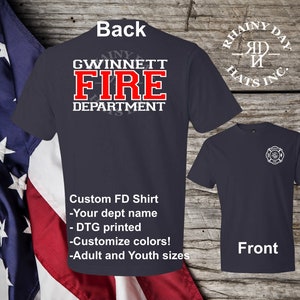 Free personalization, Custom Fire Department printed shirt, Youth Fire dept shirt, firefighter shirt, fire station shirt, adult and Kids