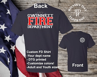 Free personalization, Custom Fire Department printed shirt, Youth Fire dept shirt, firefighter shirt, fire station shirt, adult and Kids