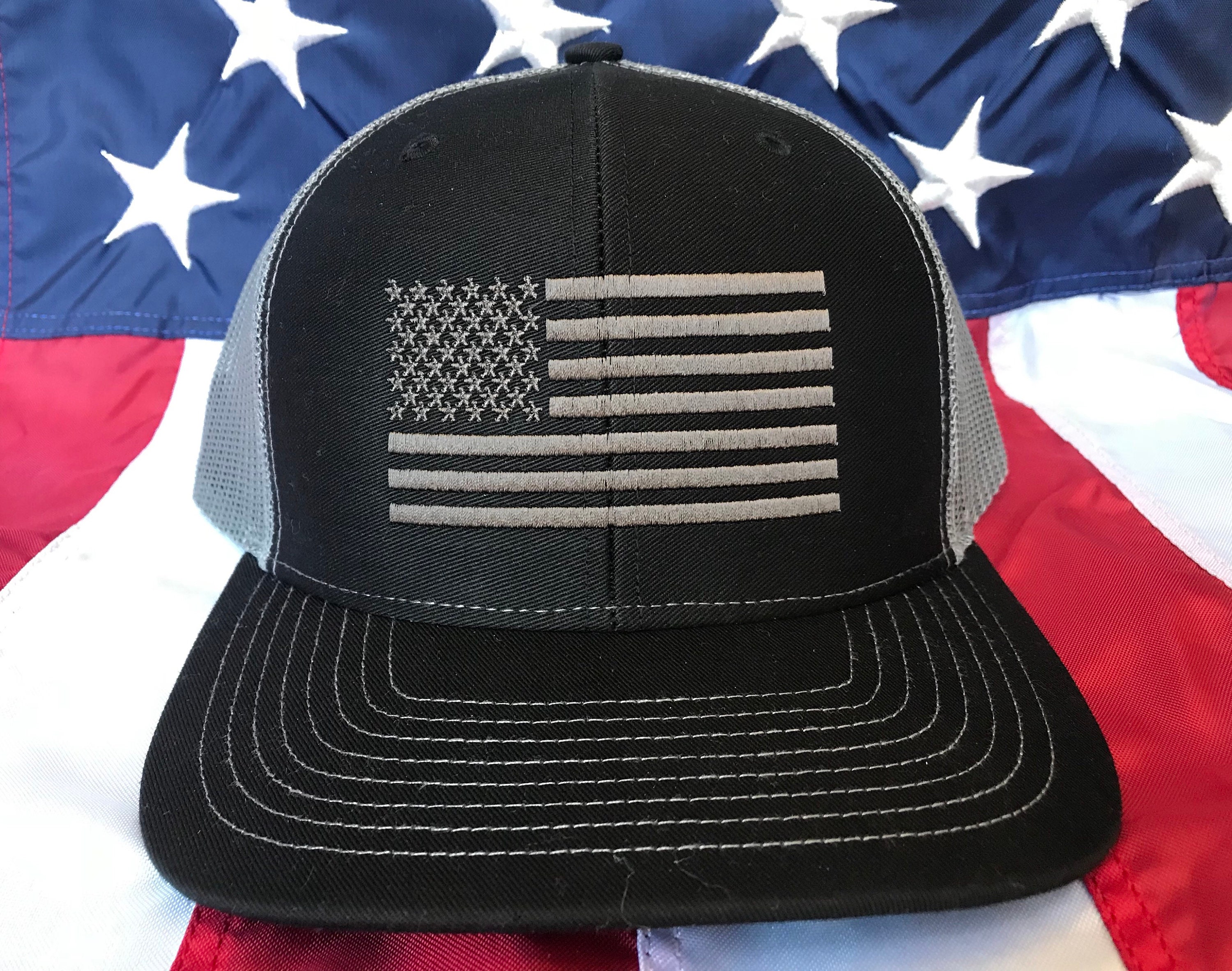 American Flag Embroidered Hat Charcoal Grey American Flag Etsy UK