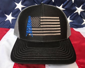 Any colors oilfield American flag embroidered hat, oil rig  flag hat, roughneck hat, oil baseball cap