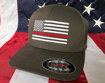 Free personalization Thin red line Fire fighter  American flag dark grey hat, fire cap, custom fire fighter gift embroidered hat, fire
