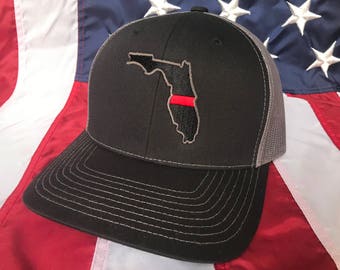 Thin red line state of Florida fire fighter embroidered cap, firefighter hat, Florida fire fighter, thin blue line, Florida police officer