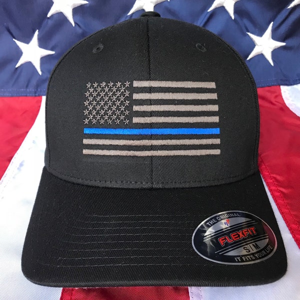 Free personalization, Men's Thin blue line police officer American flag hat, police cap, custom police officer embroidered hat