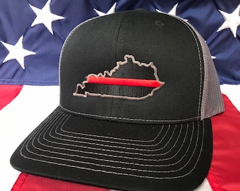 Any colors, thin line state of Kentucky embroidered hat, Kentucky firefighter, Kentucky police officer, KY thin red line, thin blue line