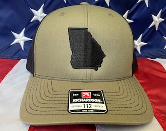 State of Ga embroidered hat, Richardson 112, Loden green, Ga hat, Georgia hat, Ga embroidered hat