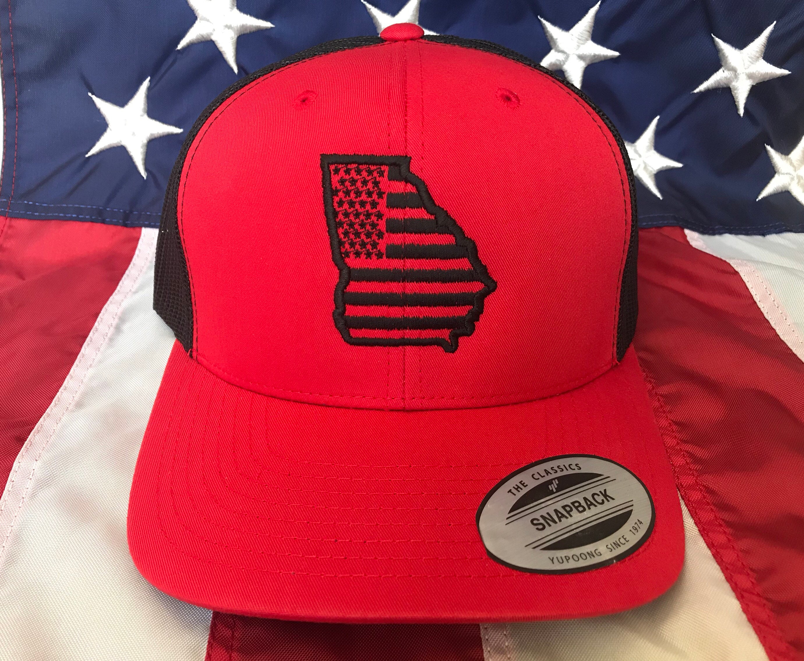 American flag state of Ga embroidered cap, flag hat, red and