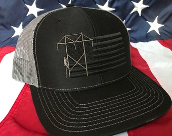 Any colors Lineman American blacked out flag embroidered hat, transmission lineman flag hat, lineman baseball cap
