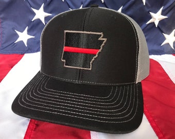 Thin red line state of AR fire fighter embroidered cap, firefighter hat, Arkansas fire fighter, thin blue line state of AR, Arkansas police