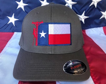 Any colors, Texas Lineman flag embroidered hat, lineman baseball cap, lineman, custom baseball cap, dark grey lineman hat