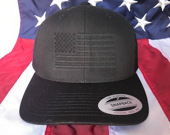 Free personalization, blacked out American flag hat, fire cap, flag baseball cap, snapback hat, fitted cap, flex fit hat, american flag