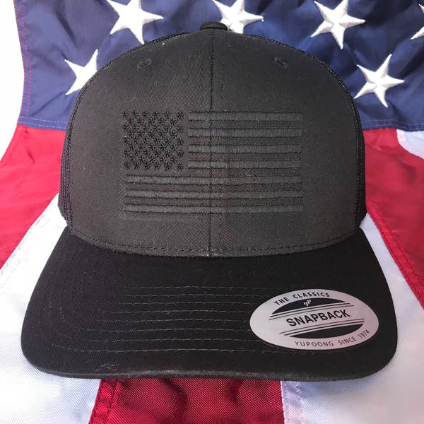 Free personalization, blacked out American flag hat, fire cap, flag baseball cap, snapback hat, fitted cap, flex fit hat, american flag