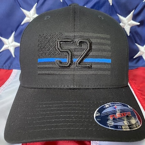 Free personalization, Men's Thin blue line police officer badge blacked out American flag hat, police cap, police officer embroidered hat