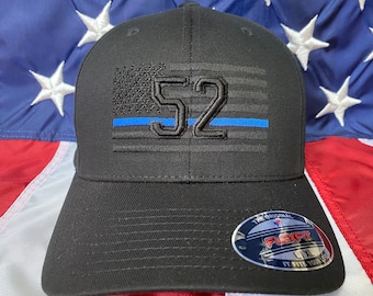Free personalization, Men's Thin blue line police officer badge blacked out American flag hat, police cap, police officer embroidered hat