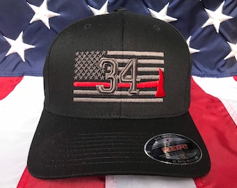 Free personalization charcoal grey Thin red line axe Fire fighter 3D station number block American flag hat, fire cap, custom fire fighter