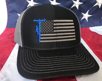 Any colors Lineman American flag embroidered hat, lineman flag hat, lineman baseball cap