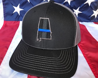 Thin blue line state of Alabama police officer embroidered cap, police hat, Alabama  fire fighter, thin blue line state of AL