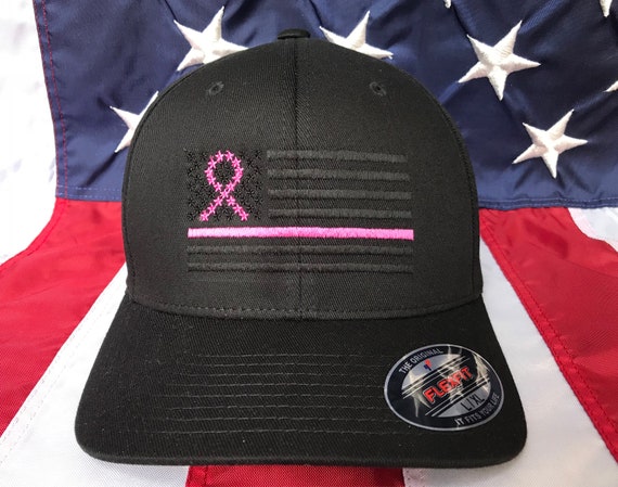 Think Pink Line American Flag Hat Pink 