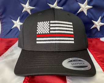 Youth thin red line SnapBack baseball cap, custom station number, fire fighter kid hat