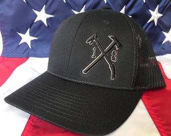 Free personalization, custom number 3D puff axe and halligan fire department hat, firefighter station hat, fire fighter hat