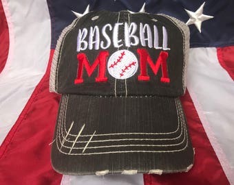 Baseball mom distressed baseball trucker cap, baseball mom hat, baseball mama