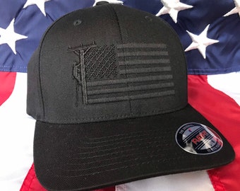 Blacked out Lineman flag embroidered hat, lineman baseball cap, lineman, custom baseball cap, lineman hat