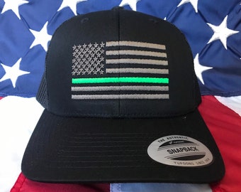 Free personalization, Thin green line hat, charcoal grey American flag hat, baseball cap, custom gift embroidered hat