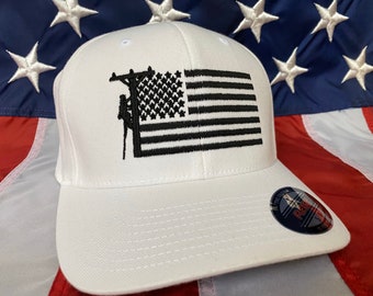 Blacked out Lineman flag embroidered hat, lineman baseball cap, lineman, custom baseball cap, lineman hat