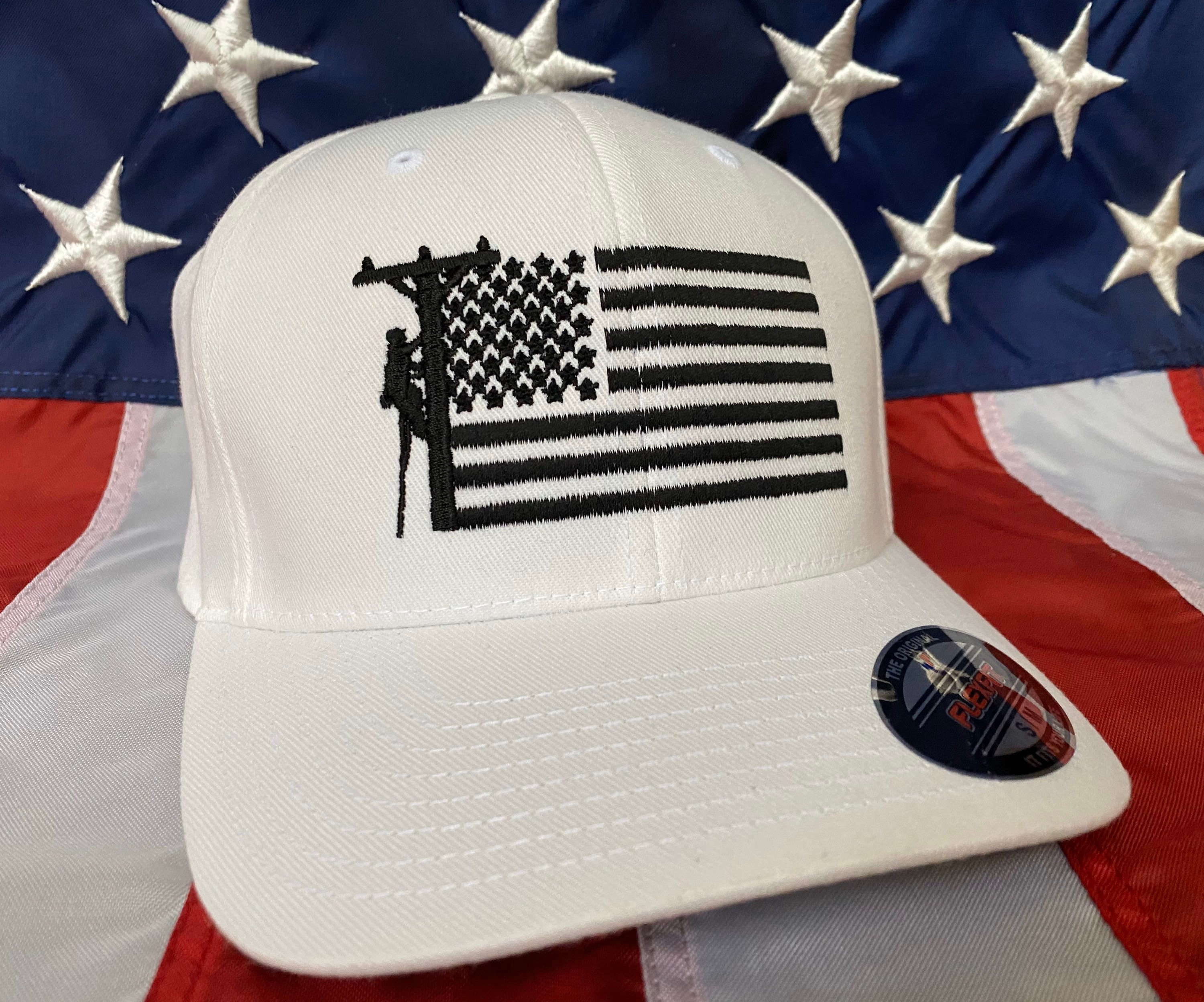 Blacked out Lineman flag embroidered hat, lineman baseball cap, lineman, custom baseball cap