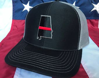 Thin red line state of Alabama fire fighter embroidered cap, firefighter hat, Alabama  fire fighter, thin blue line state of AL, AL police