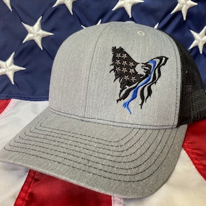 Eagle American flag thin blue line embroidered hat, Richardson snapback hat, patriotic hat, America, American flag hat