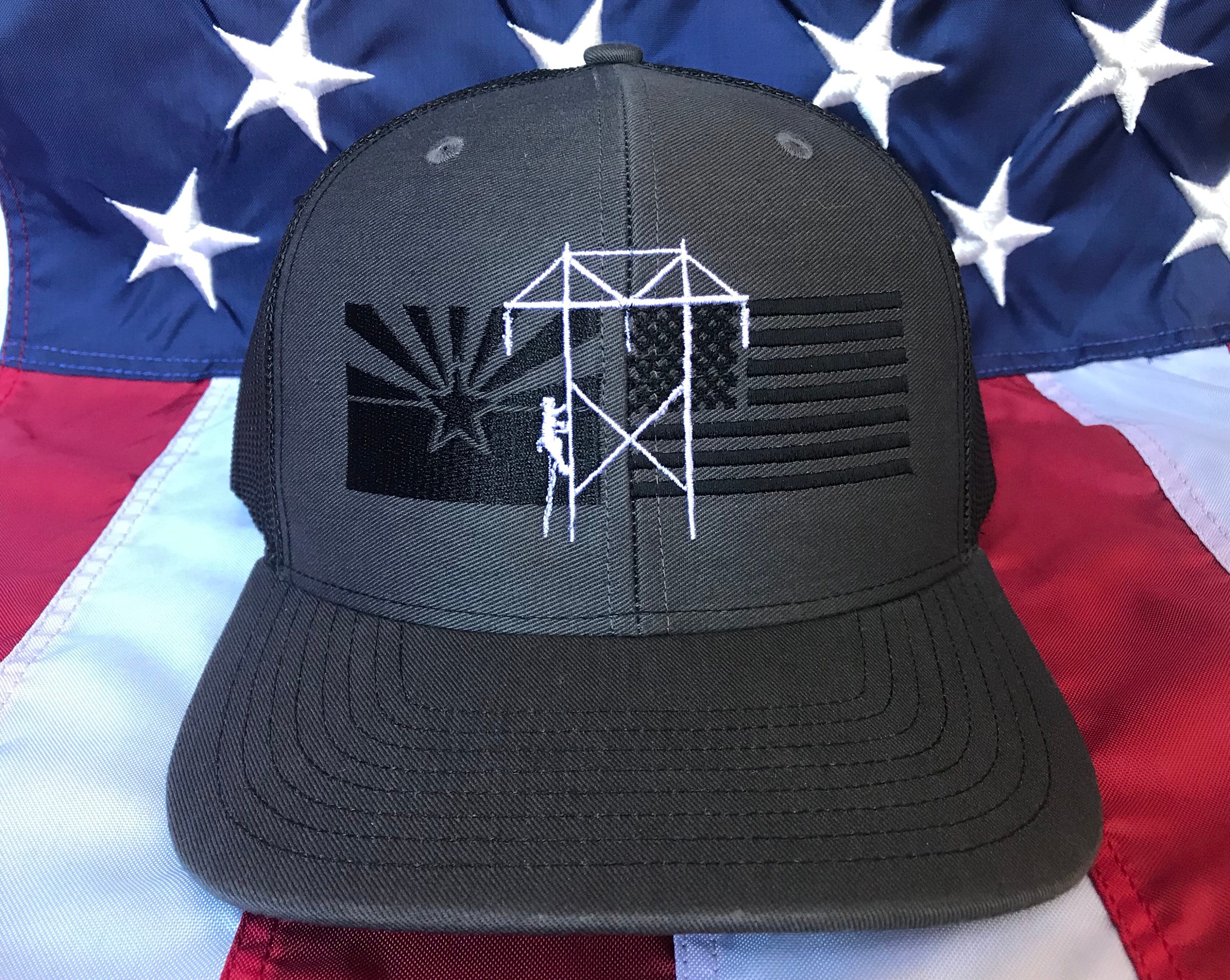 Any colors Lineman Arizona flag, American flag embroidered hat, AZ transmission lineman flag hat