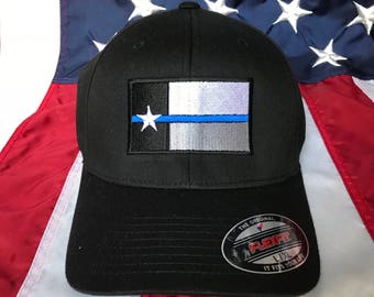Free personalization Thin blue line police officer Texas state flag hat, police cap, custom Texas policeman embroidered hat, Texas police