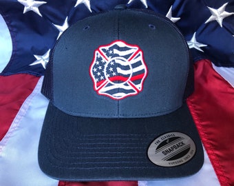 Free personalization Thin red line Maltese cross american flag Fire fighter hat, fire cap, custom fire department hat