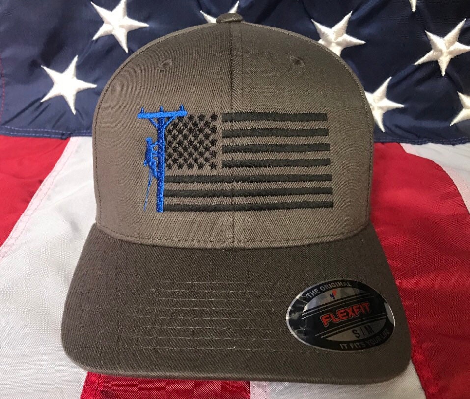 Any colors, Lineman flag embroidered hat, lineman baseball cap, lineman, custom baseball cap
