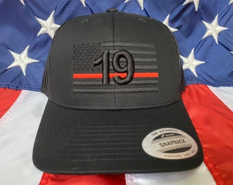 Free personalization, Thin red line hat station Fire fighter blacked out American flag hat, fire cap, custom firefighter department hat gift