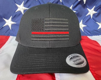 Free personalization, Thin red line hat Fire fighter station blacked out American flag hat, fire cap, custom fire fighter gift embroider