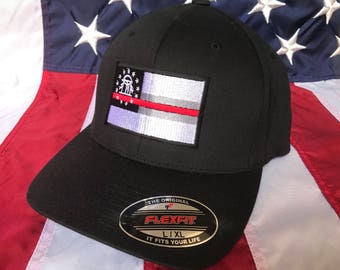 Thin red line Ga state flag fire fighter embroidered cap, firefighter hat, Georgia fire fighter
